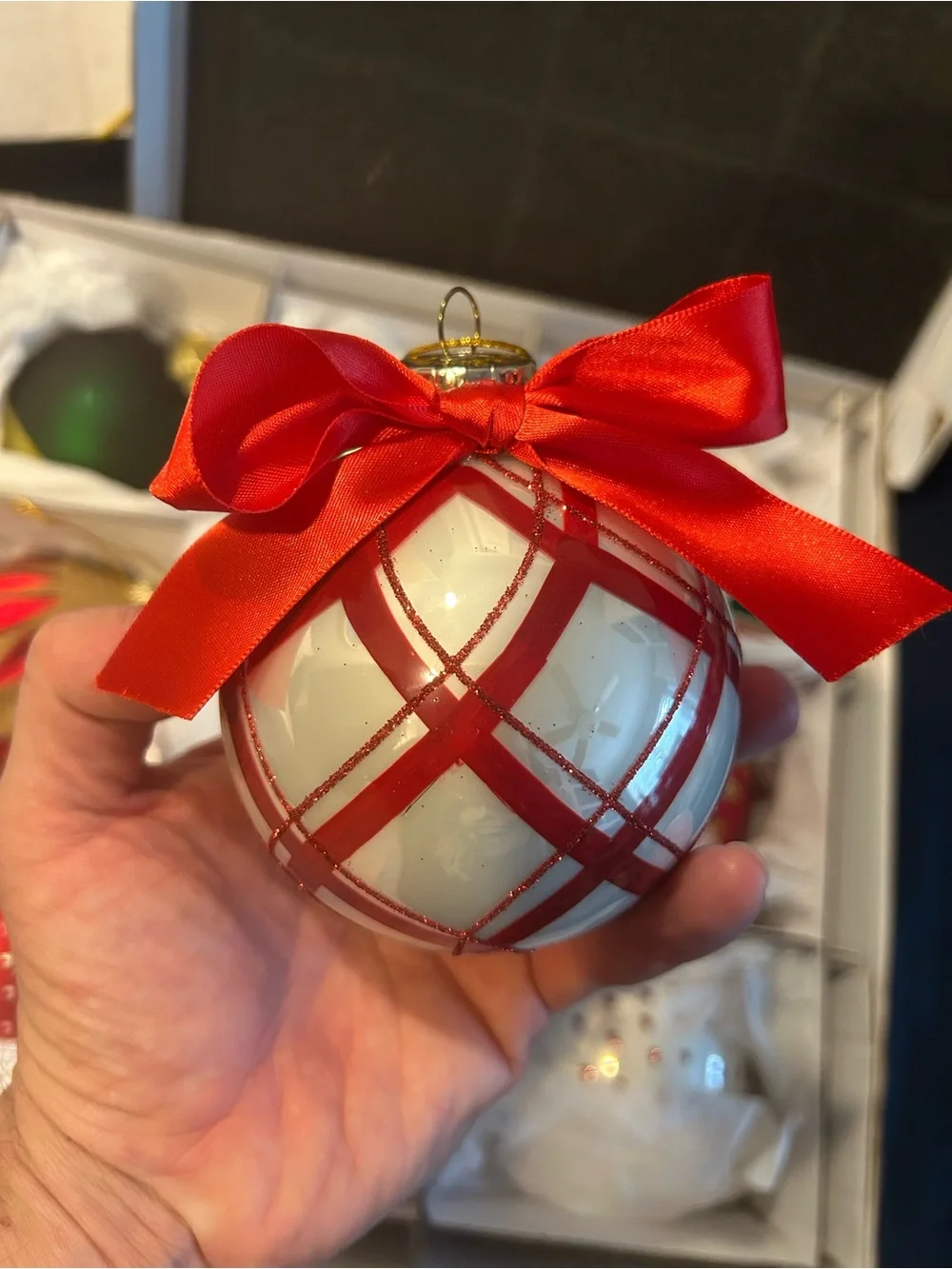 Festive Red & Green Glass Christmas Ornament Set